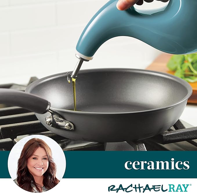 Rachael Ray 48467 Ceramic EVOO Oil and Vinegar Dispensing Bottle with Spout, 24 Ounce - Agave Blue - Image 6