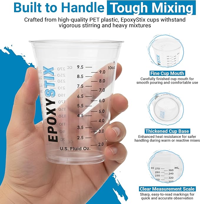 [50 Pack] NEW SIZE 12oz Graduated Mixing Cups - Durable PET, Clear Measurement Markings in oz, mL and cups - For Resin, Paint, Mixing and Crafts - Image 3