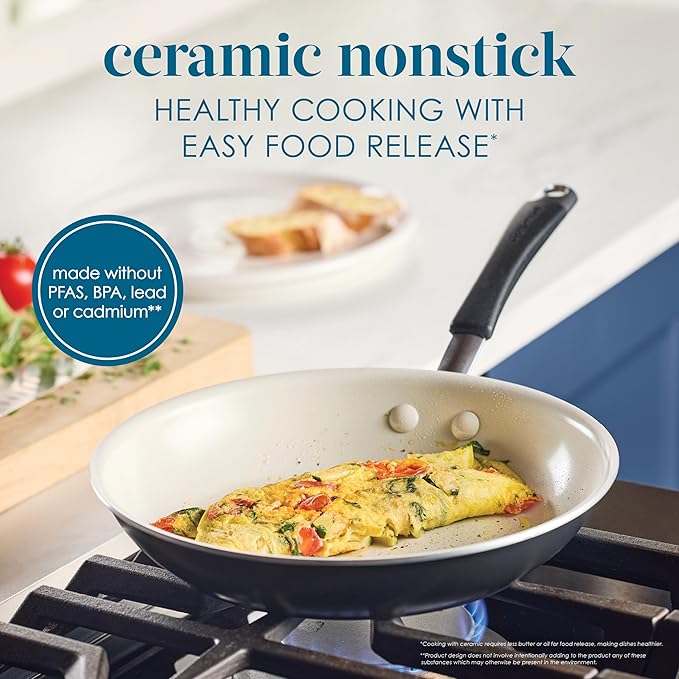 Rachael Ray Cucina Ceramic Cookware Set - 13 Pieces - Ceramic Pots and Pans Set w/Nonstick Frying Pans, Saute Pan, Saucepans, Stockpot, Lids, Pan Protectors & Cooking Utensils - Peppercorn - Image 3