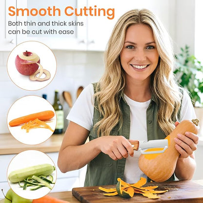 Multi-Functional Vegetable Peeler for Kitchen, 2-in-1 Stainless Steel Kitchen Tool with Bottle Opener and Wooden Handle Stainless Steel Blade for Fruit Apple Carrot Papaya Potato Pumpkin (2PCS)