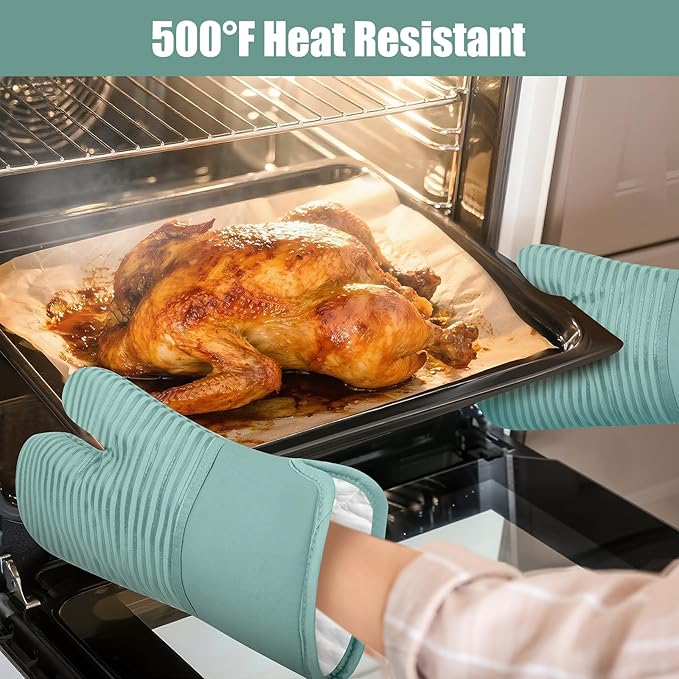 Oven Mitts and Pot Holder Sets with Silicone Grip, 500°F Heat Resistant-6 Pack Dishcloth/Dish Towels for Kitchen 100% Cotton-Value Kitchen Essentials for Cooking, Baking, Grilling-Mint Green - Image 6