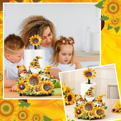 Thyle Sunflower Paper Towel Holder Summer Sunflower Gnome Kitchen Decor and Accessories Rustic Farmhouse Dispenser Kitchen Paper Holder Stand with Round Base for Countertop Toilet Home Accessories