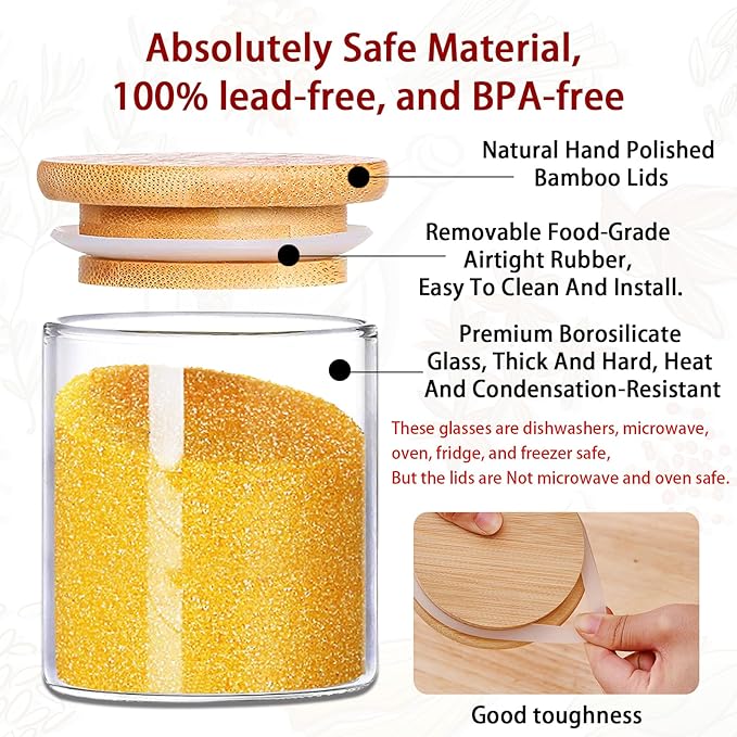 SLifeJars - Glass Jars with Bamboo Lids 16 oz, 12pcs Glass Food Storage Jars with Rewritable Labels, Bamboo Lid Jar for Kitchen Storage, Food Storage Containers with Lids for Herbs - Image 4