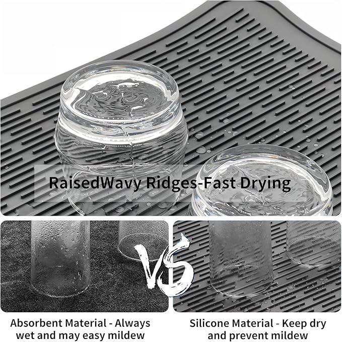 ZLR Large Silicone Dish Drying Mat (16" x 18") - XL Heavy Duty Drainboard Mat for Pots, Pans & Family Loads - Heat Resistant Trivet & Counter Protector, Easy Clean (Dark Gray) - Image 2