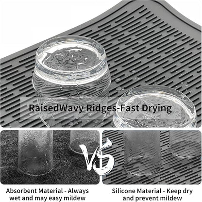ZLR Large Silicone Dish Drying Mat (16" x 18") - XL Heavy Duty Drainboard Mat for Pots, Pans & Family Loads - Heat Resistant Trivet & Counter Protector, Easy Clean (Dark Gray) - Image 2
