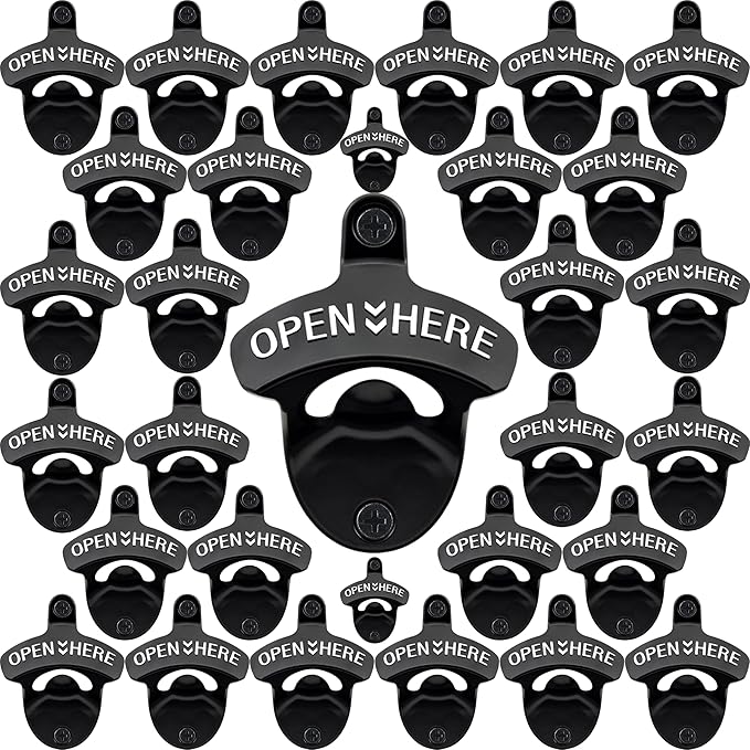 30 PCS Stainless Bottle Opener Wall Mount Black Bulk Beer Soda Cap Opener Mountable for Wood Board Caddy DIY Craft by Wallmountedbottleopener