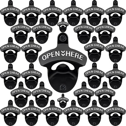 30 PCS Stainless Bottle Opener Wall Mount Black Bulk Beer Soda Cap Opener Mountable for Wood Board Caddy DIY Craft by Wallmountedbottleopener