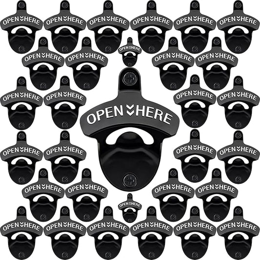 30 PCS Stainless Bottle Opener Wall Mount Black Bulk Beer Soda Cap Opener Mountable for Wood Board Caddy DIY Craft by Wallmountedbottleopener