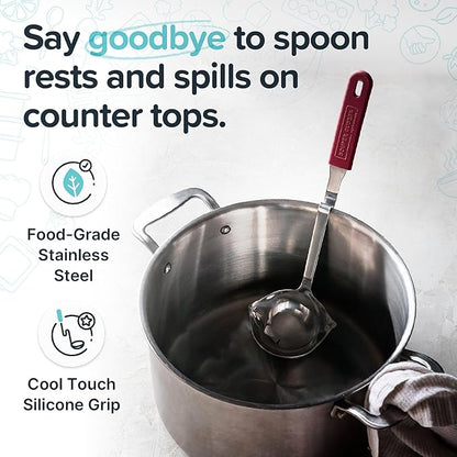 Souper Cubes + Lori Greiner No Mess Stainless Steel Soup Ladle with Silicone Handle - Metal Soup Ladle with No Mess Design That Hooks on Side of Any Pot - Cranberry - Image 3