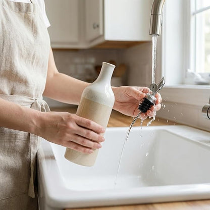 Olive Oil Dispenser Bottle for Kitchen, 23 Oz Ceramic Oil Dispenser with Gravity Spout for Olive Oil, Evoo, Vinegar, Soy Sauce, Coffee Syrups, Oil(Brown)