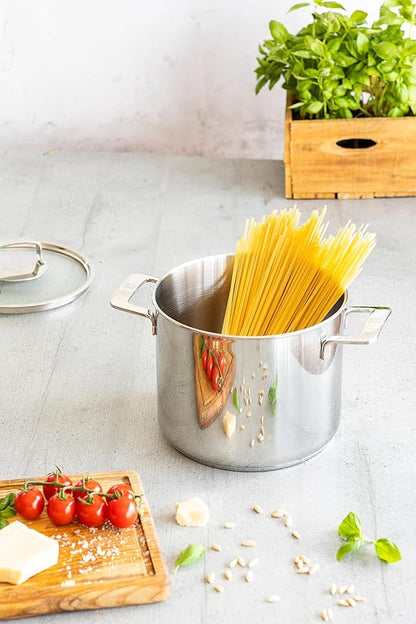 BRA COOKWARE Signature Stainless Steel Stock Pot w/Glass Lid | 9.5 Inch 9 Quart Professional Grade Cooking Pot | PFOA Free Deep Pot | All Cooktops | All Cooktops (incl. Induction) & Oven Safe