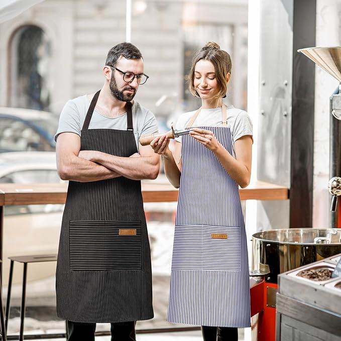 BeLuyi 2 Pack Adjustable Bib Apron with 2 Pockets Chef Cooking Kitchen Restaurant Aprons for Women Men - Image 5