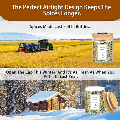 SLifeJars-Spice Jars with Label, 7.5 oz 20pcs Spice Containers Glass Jars with Bamboo Lids, Seasoning Containers Bottles,Airtight Empty Spice Jars for Spice Rack, Drawer,Cabinet,Pantry - Image 4