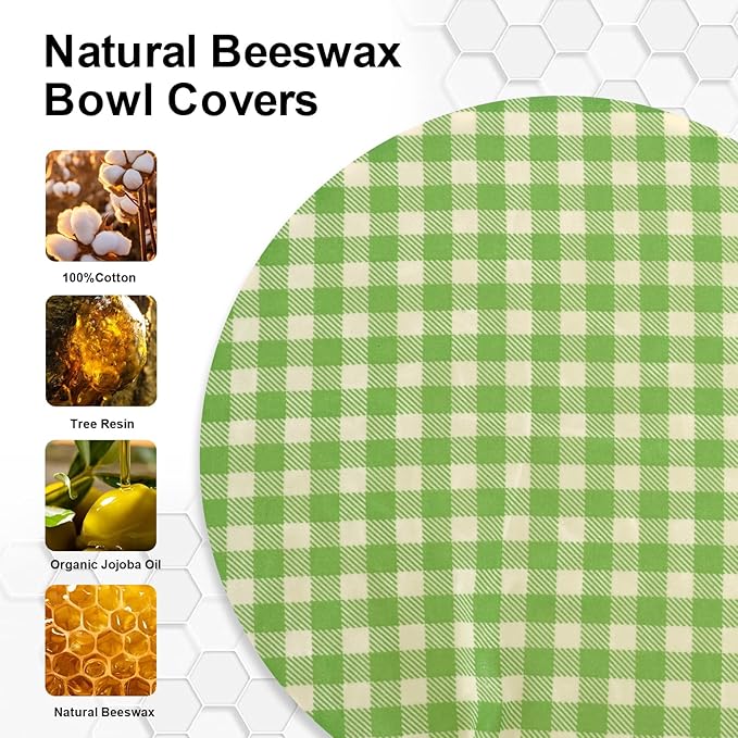 Reusable Bowl Covers for Bread Proofing（2 Large）- Cotton Beeswax Bowl Covers Reusable with Elastic Rim, Sourdough Bowl Cover for Food Storage and Food Preservation (10INCH) (checkered)