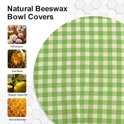 Reusable Bowl Covers for Bread Proofing（2 Large）- Cotton Beeswax Bowl Covers Reusable with Elastic Rim, Sourdough Bowl Cover for Food Storage and Food Preservation (10INCH) (checkered)