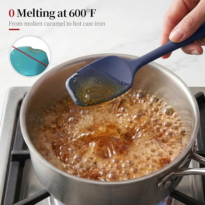 600ºF Heat Resistant Spatula, 11.34 inch High Heat Food Safe Semless Kitchen Silicone Spoon Spoonula Scraper for Cooking Baking Mixing Scraping Stirring Nonstick Cookware Pan (Midnight Blue)