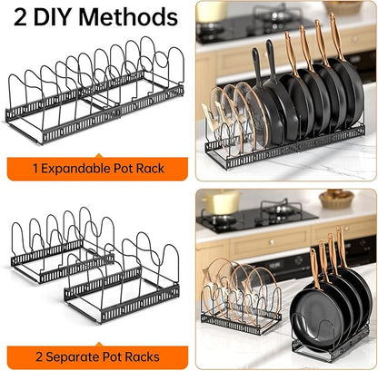 MUDEELA Pots and Pans Organizer Rack for under Cabinet, Expandable 11.81''-22.85'' Pot Lid Kitchen Cabinet Organizer Holder with 10 Adjustable Compartment Cutting Board Organizer for Pan Lid, Bakeware - Image 5