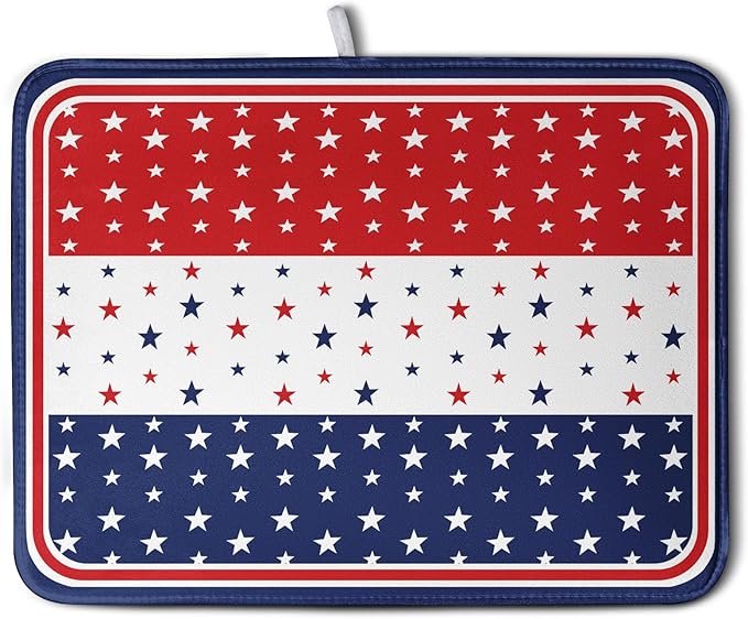 4th of July Dish Drying Mat for Kitchen Counter Patriotic Red White Blue Stars Drying Pad Microfiber Absorbent Dish Draining Mat Microfiber Independence Day Dish Drainer Rack Mats 18x24 Inch by Kwlegh