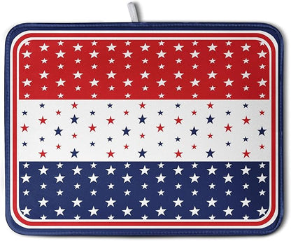 4th of July Dish Drying Mat for Kitchen Counter Patriotic Red White Blue Stars Drying Pad Microfiber Absorbent Dish Draining Mat Microfiber Independence Day Dish Drainer Rack Mats 18x24 Inch by Kwlegh