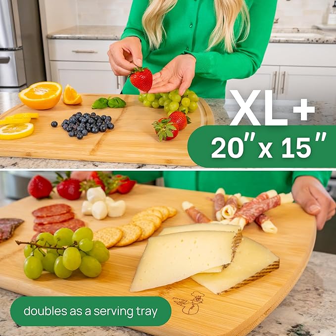 Greener Chef 20 Inch Bamboo Cutting Board Featuring Super-Sized Glue-Free Surface™ – Heavy Duty Butcher Block for Safe Meal Prep, Chopping & Carving with Lifetime Replacements - Image 4