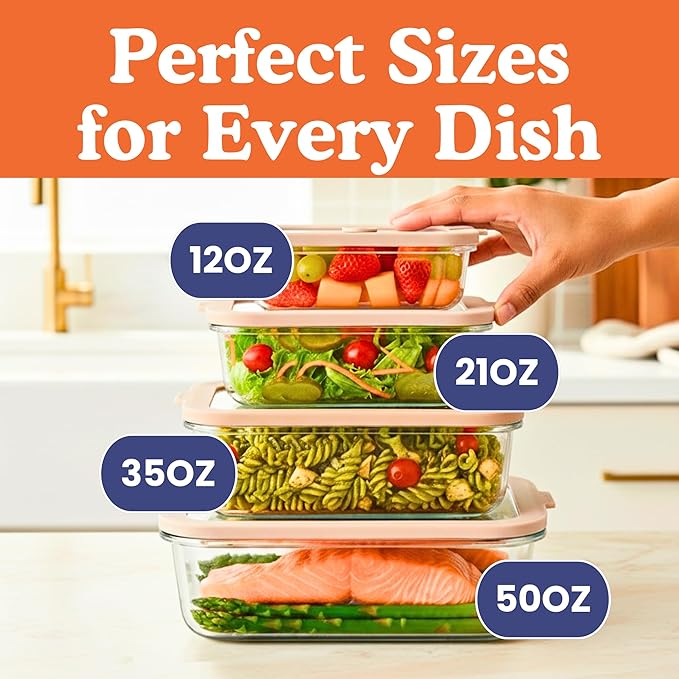 Ziruma Non-Toxic 4 Pack - Glass Food Storage Containers With Lids – Plastic Free, Airtight Meal Prep Containers, Multi-Size (12, 21, 35, 50 Oz), Microwave & Freezer Safe - Image 8