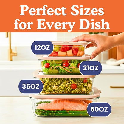 Ziruma Non-Toxic 4 Pack - Glass Food Storage Containers With Lids – Plastic Free, Airtight Meal Prep Containers, Multi-Size (12, 21, 35, 50 Oz), Microwave & Freezer Safe - Image 8