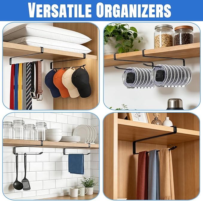 1 Pack Tumbler Lid Organizer, Versatile Cup & Water Bottle Lid Holder, Upgraded Kitchen Space Saver & Under Cabinet Storage, No Adhesive or Drilling Needed, Multi-Use Tumbler Lid Holder, Black - Image 6