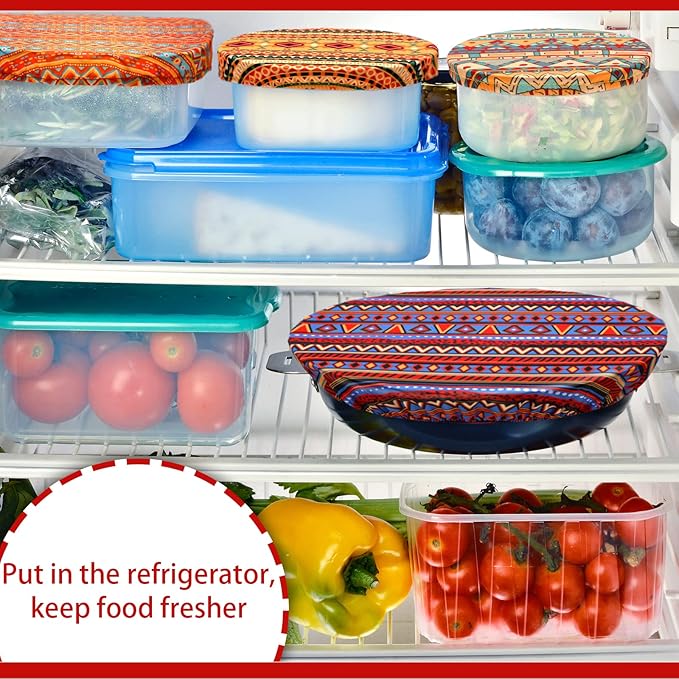 10 Pack Cloth Bowl Covers for Bread Rising - 5 Size Stretch Elastic Food Storage Container Lids - Reusable Cotton Fabric Covers for Food, Fruits, Leftovers (Geometry)