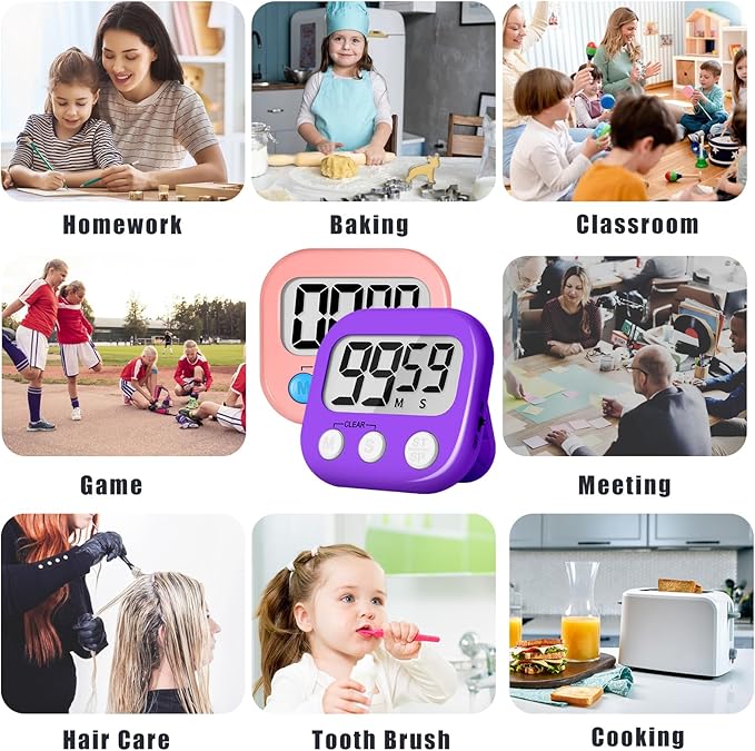 ZILLEEN Classroom Timer for Kids Teachers 2 Pack Digital Timers, Purple & Pink - Image 5