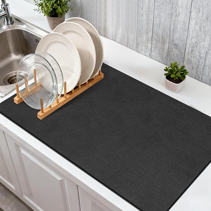 Findosom Dish Drying Mat, 17"x 32" Super Absorbent & Hide Stain Coffee Mat, Cuttable Drying Mat for Kitchen Counter, Coffee Bar Accessories, Under Dish Rack, Coffee Maker, Espresso Machine, Black-2 - Image 7