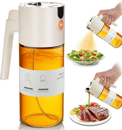 OURCABECUE Upgrade 2 in 1 Oil Sprayer for Cooking, 17oz Light-Blocking Glass Olive Oil Dispenser Bottle for Kitchen,Food-Grade Oil Mister with 8 Stickers for Salad, Frying (Brown Bottle-White Cap) by OURCABECUE
