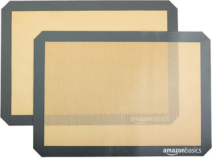 Amazon Basics Silicone Rectangular Baking Mat, Non-Stick, Reusable, Dishwasher Safe, Food Safe, Heat Resistant, 16.5" x 11.6", Beige/Gray, 2-Pack by AmazonBasics