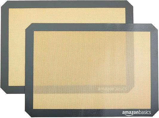 Amazon Basics Silicone Rectangular Baking Mat, Non-Stick, Reusable, Dishwasher Safe, Food Safe, Heat Resistant, 16.5" x 11.6", Beige/Gray, 2-Pack by AmazonBasics