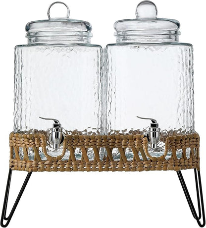 MosJos Beverage Dispensers - Set of 2 Glass Drink Dispensers with Metel Stand - 1.5-Gallon Capacity - Perfect for Lemonade, Juice, Water, Iced Tea, Punch (Wicker Design-Clear) - Image 7