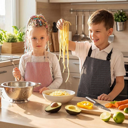 2 Pack Stripes Kids Apron, Kids Cooking Aprons with 2 Pockets, Cute Aprons for Cooking for Boys and Girls