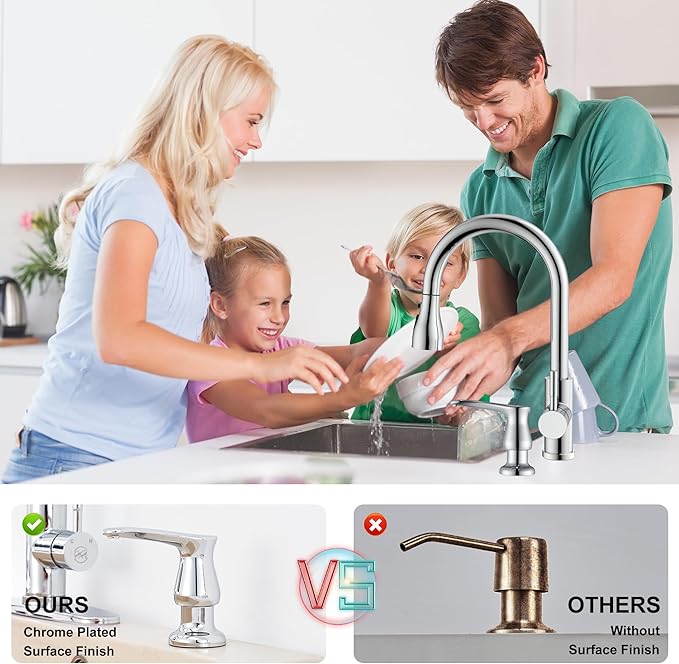 GAGALIFE Kitchen Sink Soap Dispenser Chrome, Under Sink Soap Dispenser with 40" Silicone Extension Tube Kit,Say Goodbye to Frequent Refills - Image 6