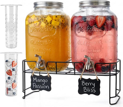 DD&HAPP 2 Gallon Glass Drinks For Parties With Stand.Stainless Steel Spigots & Metal Stand,Large Capacity Beverage Dispenser for Party,Infused Water,Iced Tea,Lemonade,Outdoor,Commercial Use. by DD%26HAPP