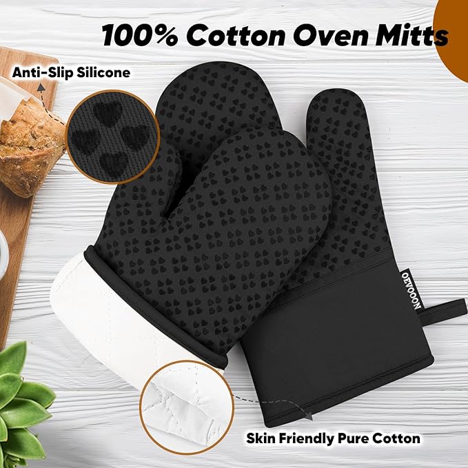 Oven Mitts and Pot Holders 4 Sets, Heat Resistant 500 ℉ Oven Mitt and Pot Holder,Oven Glove&Potholders with Non-Slip Silicone Surface,Kitchen Essentials for Cooking/Baking/BBQ-Black - Image 3