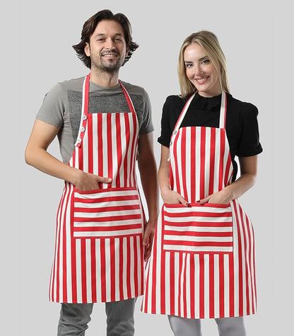 TOSHEX Kitchen Apron Waterdrop Resistant Cotton Apron with adjustable Aprons for Women with Pockets Cooking Apron Chef Apron for Men (1, Red)