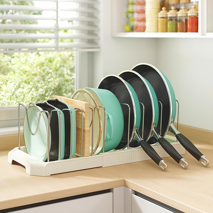 Pots and Pans Organizer for under Cabinet, Pan Pot Organizers inside Cabinet, Expandable Organizer with 10 Adjustable Dividers for Cookie Sheets, Cutting Boards, Pot Lids, Cookware - Frying Pan Rack - Image 8