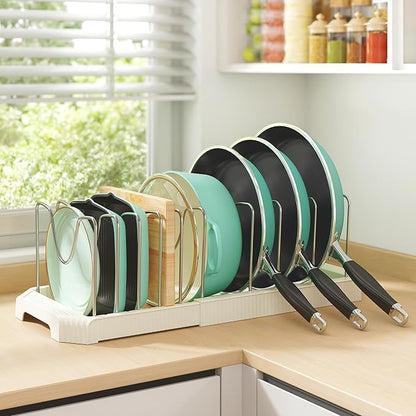 Pots and Pans Organizer for under Cabinet, Pan Pot Organizers inside Cabinet, Expandable Organizer with 10 Adjustable Dividers for Cookie Sheets, Cutting Boards, Pot Lids, Cookware - Frying Pan Rack - Image 8
