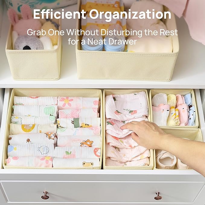Vtopmart 12 Pack Baby Clothes Organizer, Dresser Drawer Organizer for Baby Clothing, Foldable Fabric Closet Drawer Storage Bins, Nursery Dresser Dividers for Bra, Socks, Ties, Scarf - Image 3