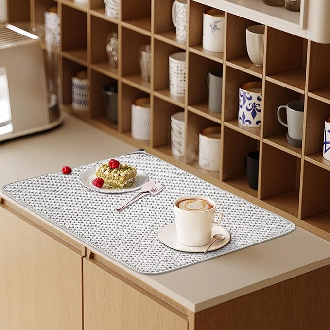 3 Pcs XXL Dish Drying Mat,Absorbent Microfiber Dishes Drainer Mats,Large Size 24×17" Pads for Kitchen Counter,Coffee,Rack,Under Sink,Light Gray - Image 6