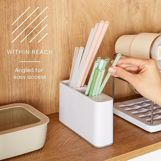 YouCopia SipStation Straw Holder, Reusable Straw Organizer for Kitchen Storage, Speckled White - Image 3