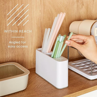 YouCopia SipStation Straw Holder, Reusable Straw Organizer for Kitchen Storage, Speckled White - Image 3