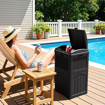 Greesum 33 Gallon Outdoor Trash Can with Lid (2-Pack), Heavy Duty Resin Garbage Bin, Waterproof & UV Resistant for Patio, Garden, Deck, Yard, Dark Black