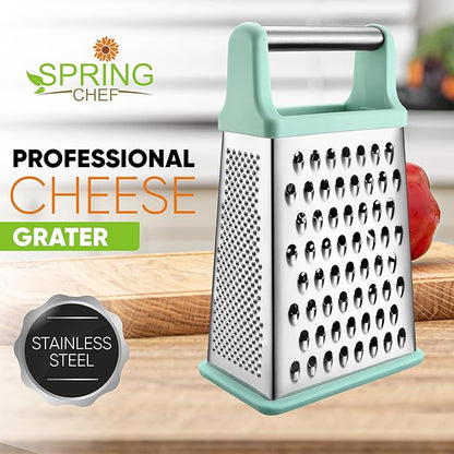 Spring Chef Professional Cheese Grater - Stainless Steel Box Grater for Kitchen, XL Size - Perfect 4 Sided Shredder for Parmesan Cheese, Vegetables, Ginger - Dishwasher Safe - Mint - Image 2