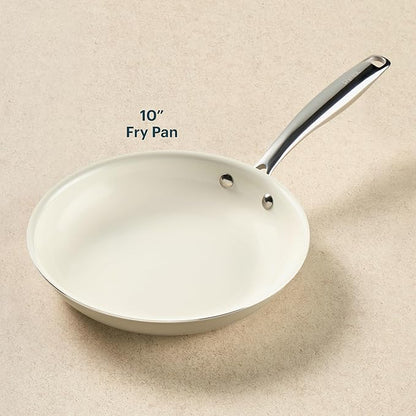Pyrex 10-Inch Fry Pan Ceramic Cookware with Stainless Steel Handle, Healthy Nonstick Ceramic Coating, Induction Compatible Stainless Steel, PFAS Lead Cadmium BPA Free