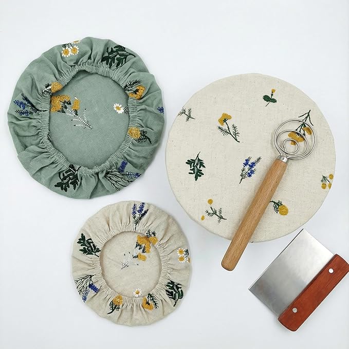 Reusable Bowl Covers (Set of 4) - Breathable Cotton Linen Sourdough Accessories - Elastic Durable Fabric Food Lids for Proofing Baskets & Bread Baking Supplies (Sage Green) - Image 7