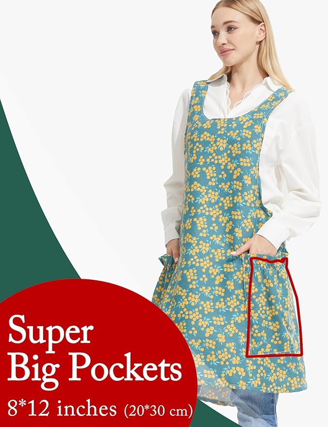 Cozy Adjustable Cross Back Aprons for Women with Pockets Cotton Linen Cooking Kitchen Baking